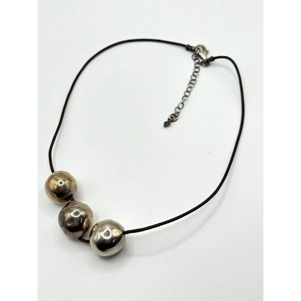 Silpada 925 Sterling Silver Triple Ball Leather Cord Necklace